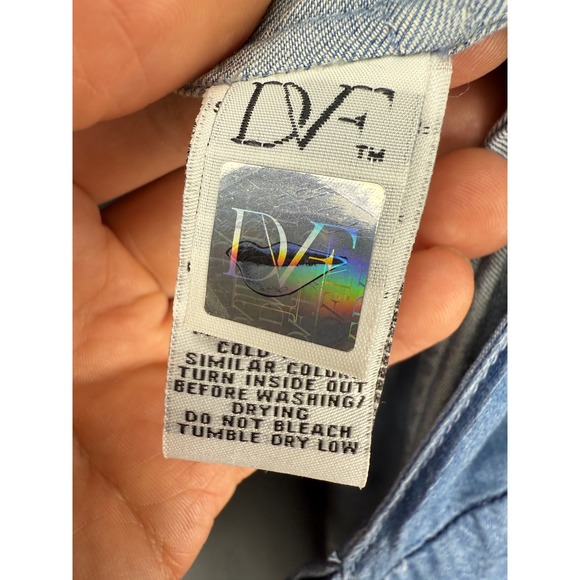 DIANE VON FURSTENBERG DVF "Aya" Tie Waist‎ Raw Hem Chambray Blue Wrap Dress 2 - Picture 5 of 7